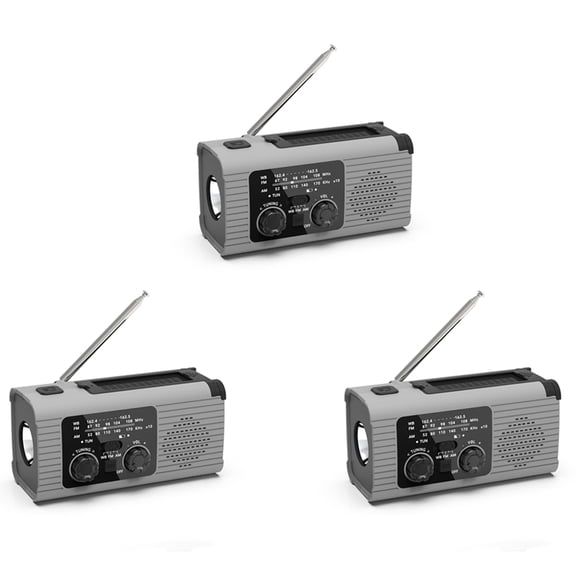 3X Emergency Weather Radio, 4000MAh Weather Alert Radio Solar Charging, Hand Crank & USB , AM/FM Radio - Gray
