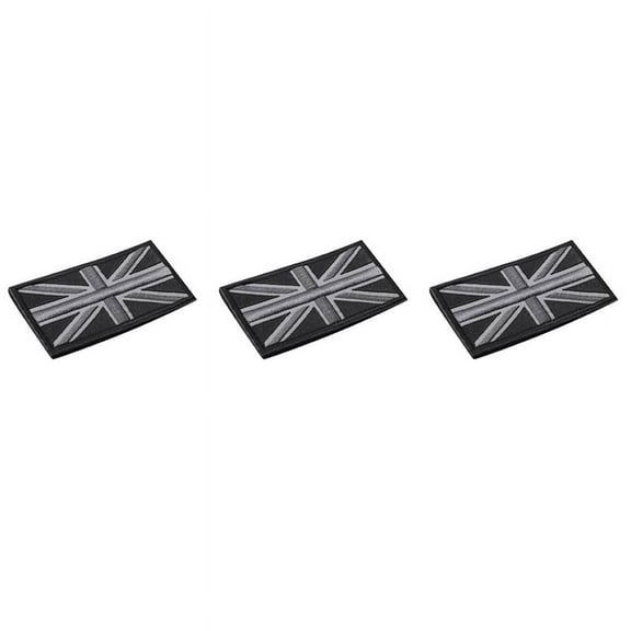 3X FASHION Union Jack UK Flag Badge Patch Stick Back 10cm x 5cm New, (Black/Gray)