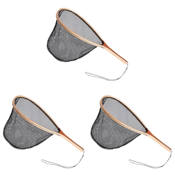 3X Fly Fishing Landing Net Wooden Handle Nylon Landing Handle Trout Mesh Fish Catch Release Scoop Fishing Tool