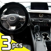 3X Fuzzy Car Steering Wheel Cover Winter Plush Fur Fluffy +Gear Knob +Handbrake Cover Soft Warm Black