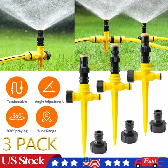 3X Garden Sprinklers For Lawn Rotating Yard Sprinkler 360° Large Area Watering