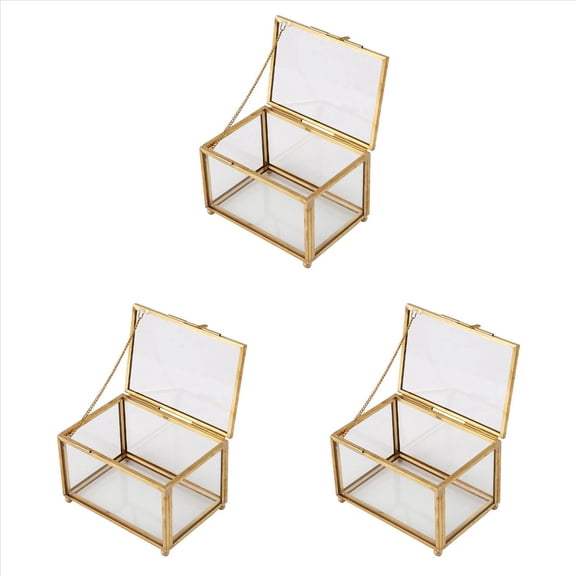3X Geometric Glass Style Jewelry Box Table Container for Displaying Jewelry Keepsakes Home Decoration Plants Container,3 Piece x Terrarium Box,gold & transparent