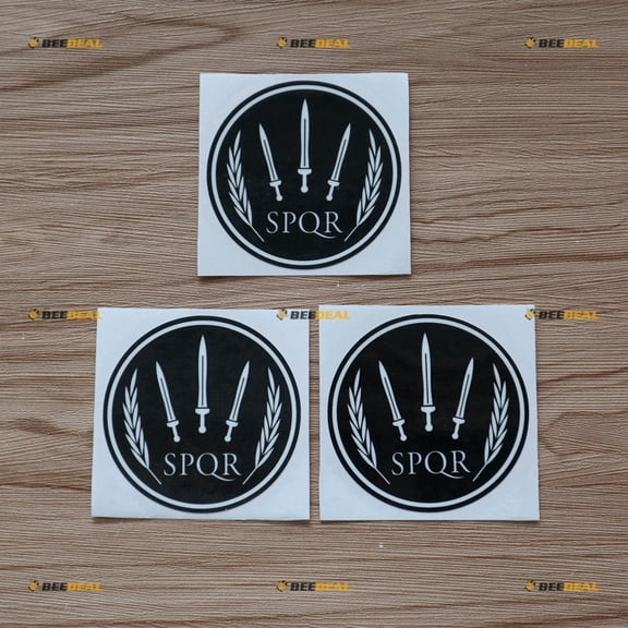 3X Glossy 3 Inches SPQR Ancient Rome Sword Decal Vinyl Sticker Car Laptop Roundel Black White