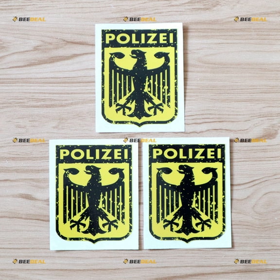 3X Glossy 4 Inches Germany Polizei Coat of arms German Eagle Decal Vinyl Sticker Car Laptop Window Distressed