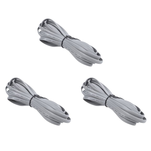 3X Gray Plastic Noodles 6P6C RJ11 M/M Flat Telephone Cable Cord 5M 16ft