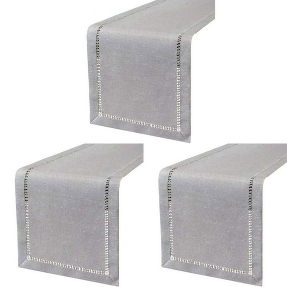 3X Hand Hemstitched Dining Table Runner Dresser Scarves, Silver Thread Interweaving (Light Gray, 12 x 72 Table Runners)