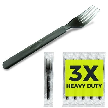 3X Heavy Duty Plastic Forks Individually Wrapped, Sturdy Like Silverware, 100 Pack Black Disposable Forks Bulk, Perfect for Event Catering, Restaurant and Take Out.