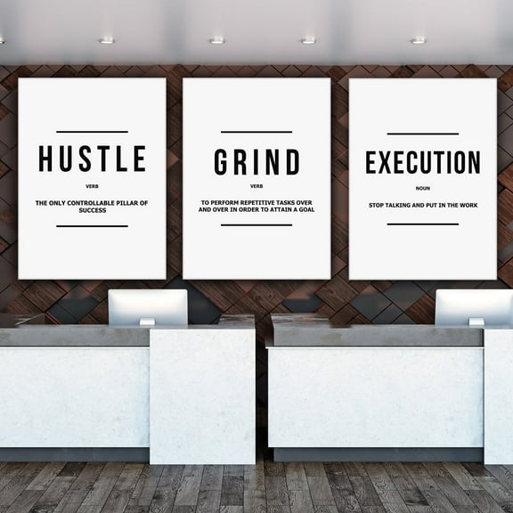 3X Hustle Grind Execution Wall Art Set Motivational Posters & Posters For Office Decor Entrepreneur Quote Set 3