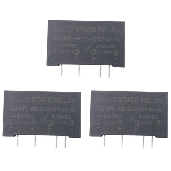 3X Input 3-32V DC Output 4A 200V DC 4 Pin PCB Solid State Relay HHG1D-0/032F-20,3 x Solid State Relay,Black