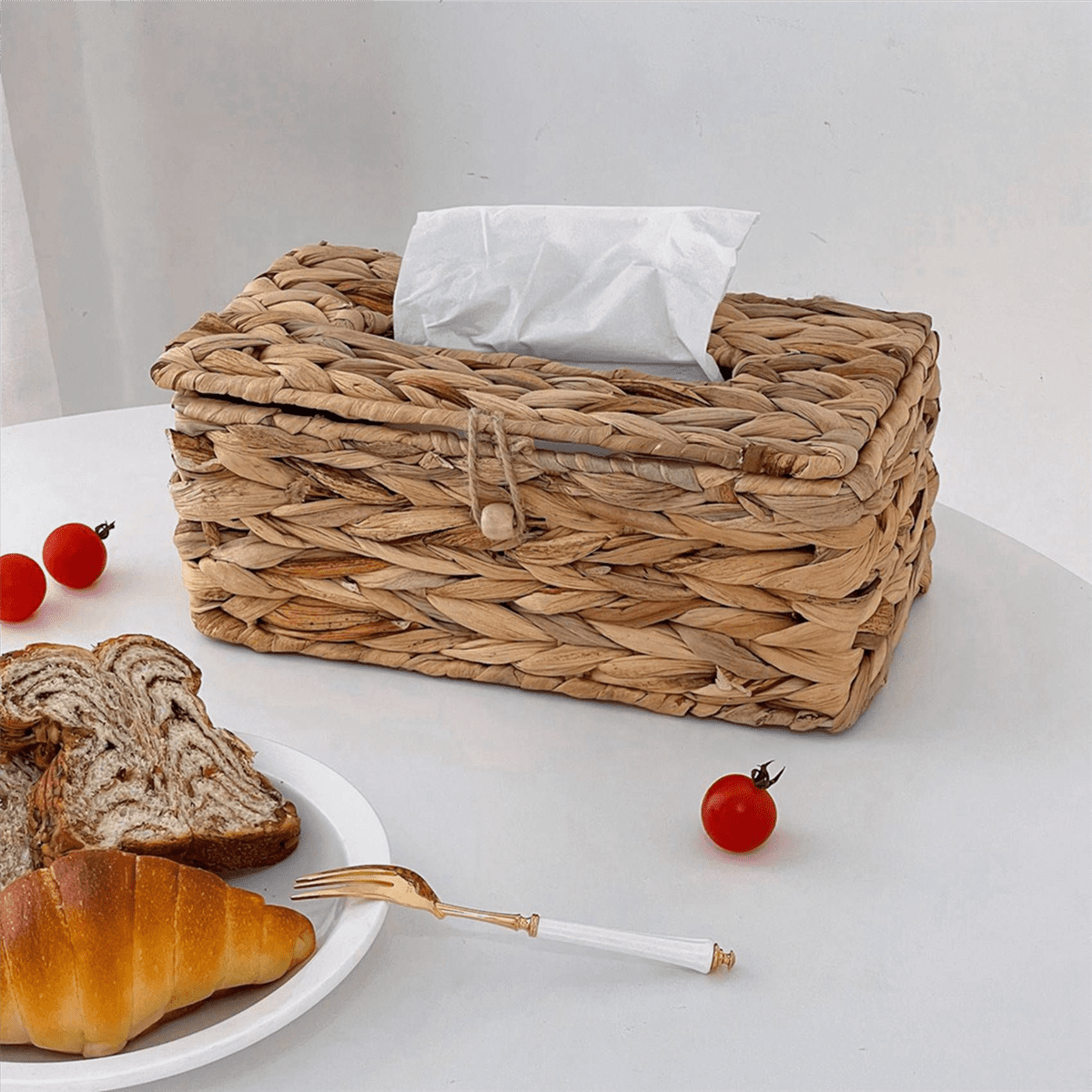 3X Ins Water Hyacinth Woven Tissue Box Rattan Woven Lid Sanitary Box ...