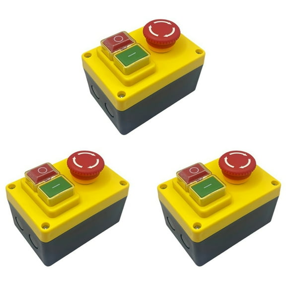 3X KJD17D 250V 16A Electromagnetic Push Button Switch Emergency Stop Switches for Electric Tools & Machine Tool,3 x switch,Yellow