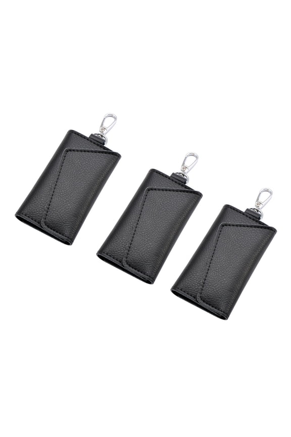 3X Keychain Men Women Key Holder Organizer Pouch Car Key Bag Wallet Housekeeper Key Case Mini Card Bag Black,3 x key case,black