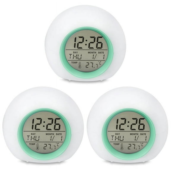 3X Kids Alarm Clock - Wake Up Light Digital Clock with 7 Colors Changing, Control and Snooze Function for Bedrooms