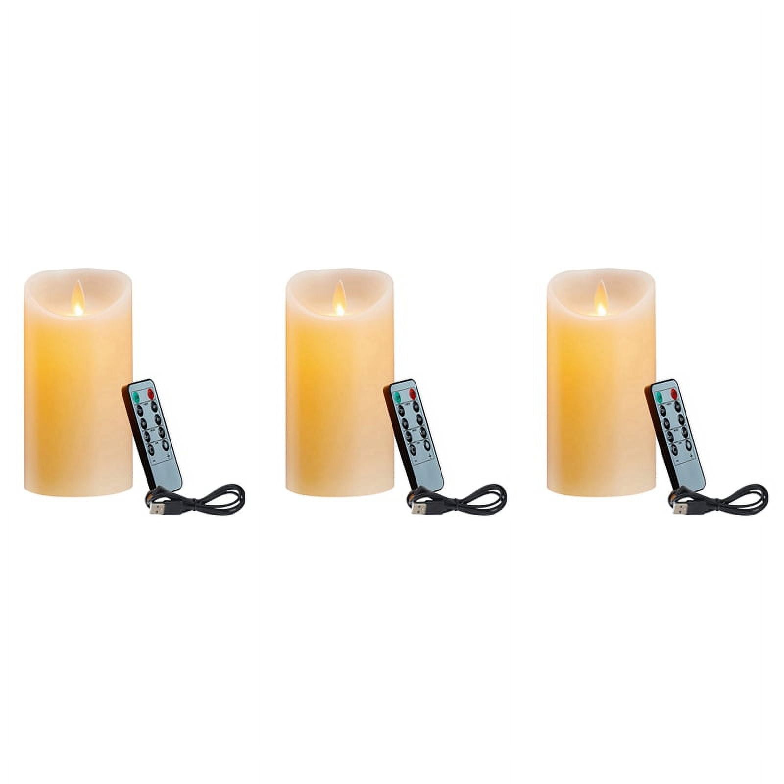 3X LED Candles, Flickering Flameless Candles, Rechargeable Candle, Real Wax Candles with Remote Control,10cm A