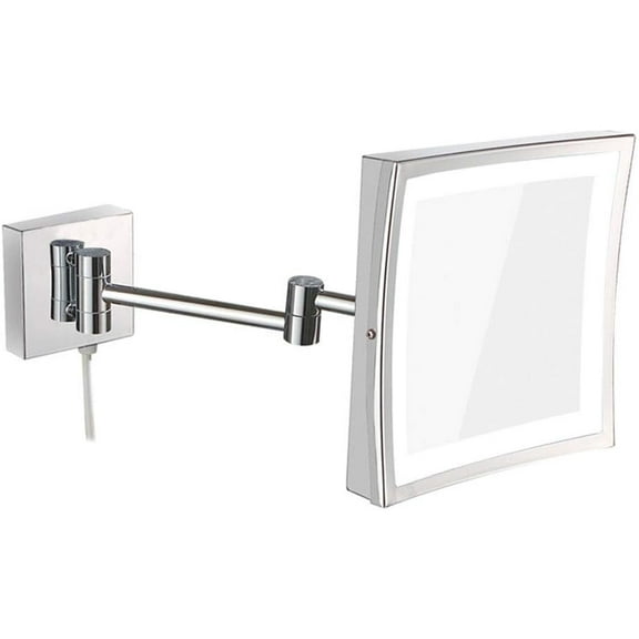 3X LED Wall Mounted Makeup Mirror, Extendable Arm, 360 Degree Swivel Rotation with Distortion Free View, Flexible Gooseneck, and Locking Suction, Bathroom and Hote