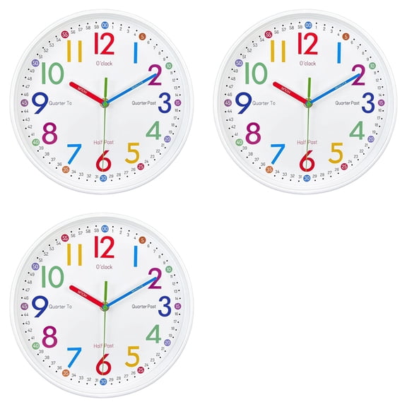 3X Learning Clock for Kids - Telling Time Easily, Non-Ticking, Battery Operated, Silent, Colorful Teaching Time Clock