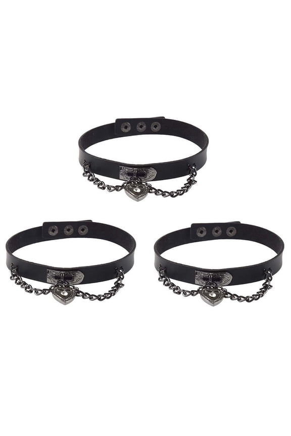 3X Leather Heart Pendant Chain Necklace Gothic Punk Choker Black