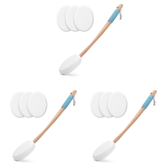 3X Lotion Applicator for Back, Feet, 4 Replaceable Pads, 1 Long Handle, Back Lotion Applicator for Seniors, Women,3 set x lotion applicators,White