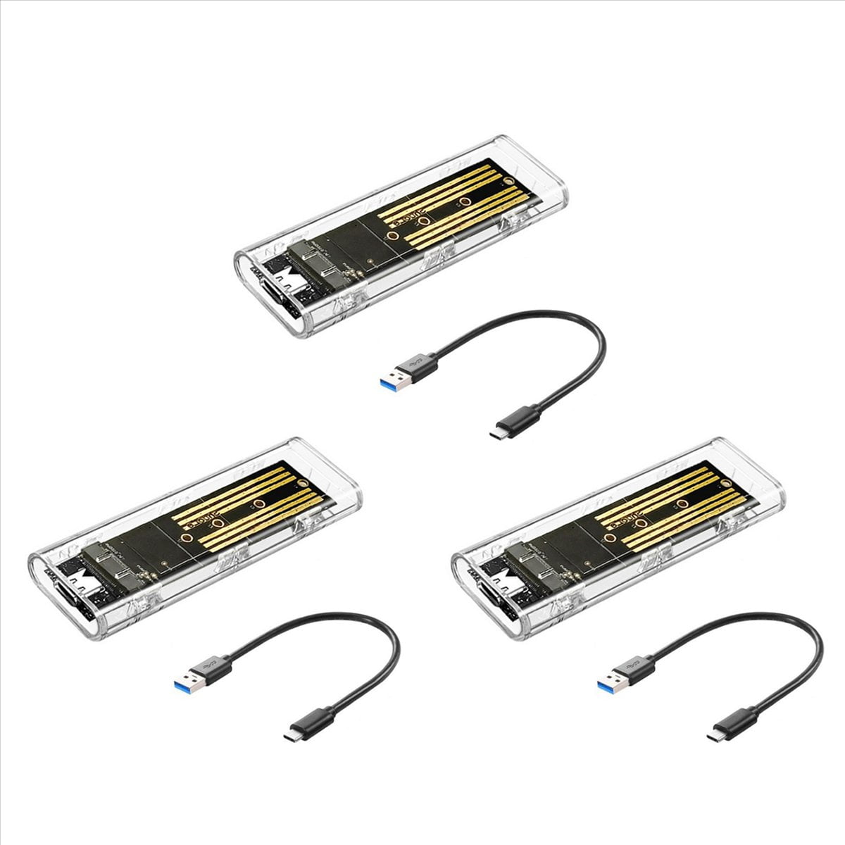 3X M2 SSD Case M.2 NVME SSD Enclosure Portable USB3.1 Type-C SSD Transparent Hard Disk Case 5Gbps for PC,3 x M2 SSD Enclosure 3 x Data Cable