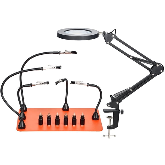 3X Magnifying LED Helping Hands Soldering Tool with 5 Adjustable Arms & Magnetic Stand