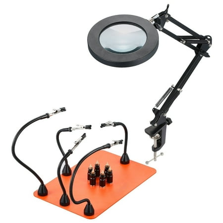 3X Magnifying Lamp with LED Light & 5 Flexible Arm Helping Hands – Magnetic Soldering Station for Electronics Repair, Jewelry Making, Crafts – Hands-Free PCB Holder with Alligator Clips
