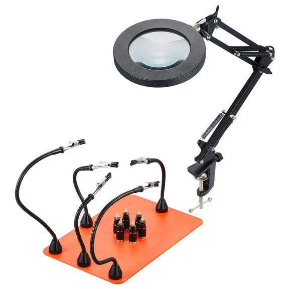 3X Magnifying Lamp with LED Light & 5 Flexible Arm Helping Hands Magnetic Soldering Station for Electronics Repair, Jewelry Making, Crafts Hands-Free PCB Holder with Alligator Clips