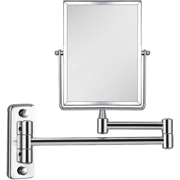3X Magnifying Wall Mounted Makeup Mirror | Rectangular 8x6 Inch with Extendable Arm | Polished Chrome Finish Double-Sided Swivel Mirror