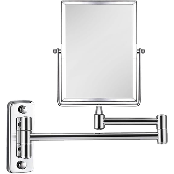 3X Magnifying Wall Mounted Vanity Mirror | Rectangular 8x6 Inch with Extendable Arm | Polished Finish Double-Sided Swivel Mirror