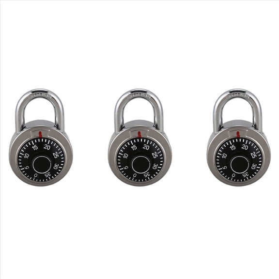 3X Master Coded Lock 50mm with Round Fixed Dial Combination Padlock,3 x Combination Padlock,black & silver