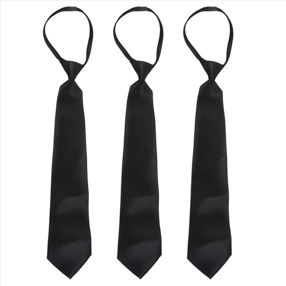 3X Men Solid Black Polyester Zip Up Necktie Smooth Zipper Tie