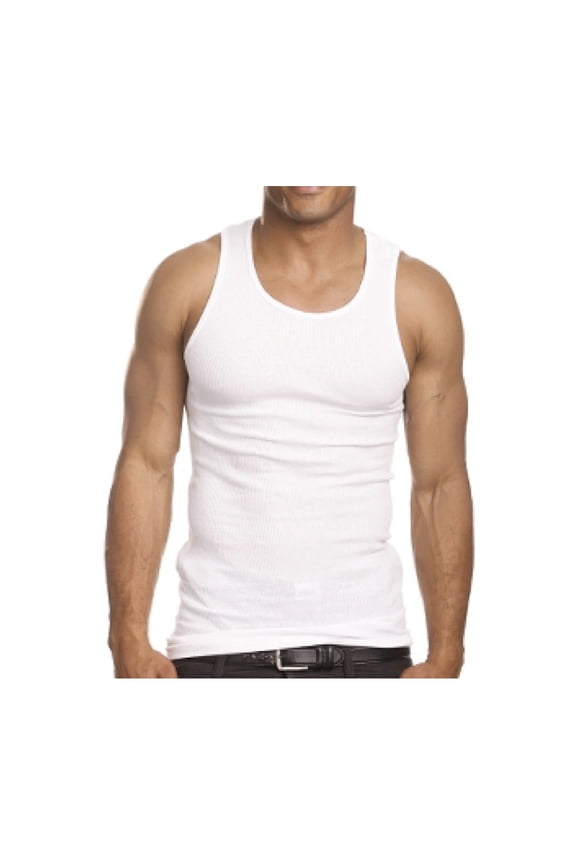3X Mens A-Shirt 100% Cotton Ribbed Tank Top Undershirt Slim Muscle Tee White L !