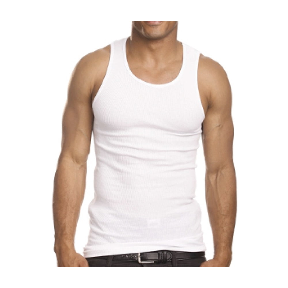 100% ! Tee Tank 3X White Ribbed L A-Shirt Undershirt Top Cotton Slim Mens Muscle