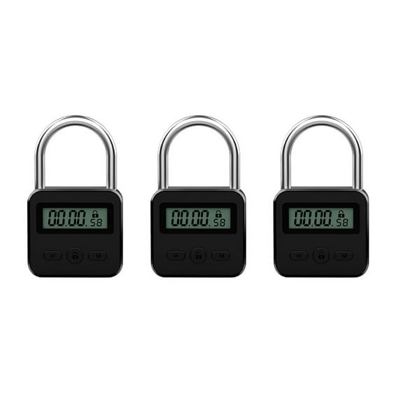 3X Metal Timer Lock LCD Display Multi-Function Electronic Time 99 Hours Max Timing USB Rechargeable Timer Padlock,Black,3 x Time lock,Black