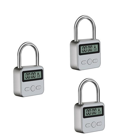 3X Metal Lock LCD Display Multi-Function Electronic Time 99 Hours Max Timing USB Rechargeable Padlock,Silver