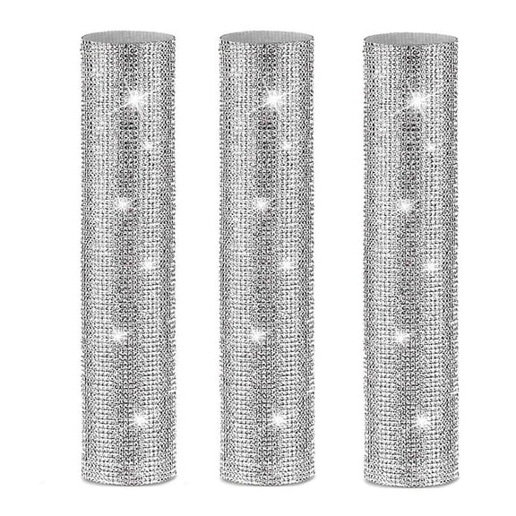 3X Mic Handle Cover,Sparkly Bling Rhinestones Mic Handle Sleeve for &TV Show,for Most Wireless Microphones, Silver