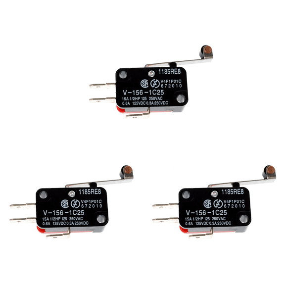 3X Mini Limit Switch Long Hinge Roller Lever Arm SPDT Snap Action LOT - Red and Black