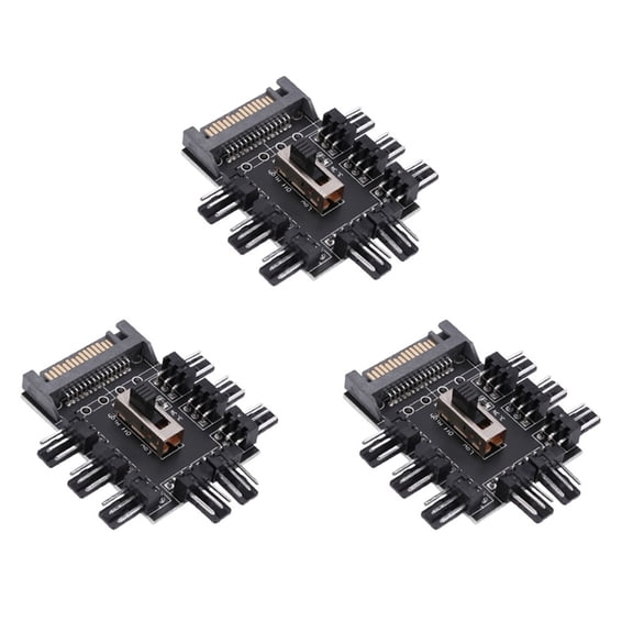 3X Multi Way Splitter Cooler Cooling Fan Hub PC Computer SATA 1 to 8 3pin 12V Power Socket PCB Adapter XXM8