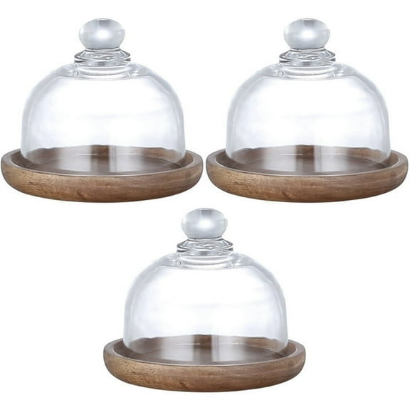 3X Multifunctional Mini Dessert Serving Stand Cake Dish with Dome Lid Platter Cake Plate for Home Hotels,3 x tray 3 x glass cover