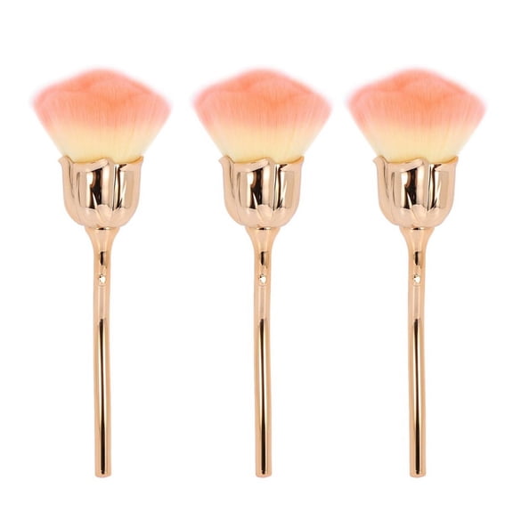 3X Nail Dust Brush Brush Nail Art Cleaning Brush Blush Powder Brush(Gold)