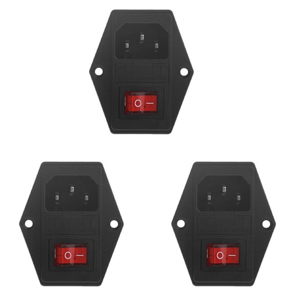 3X New 3 Pin Iec320 C14 Ac Inlet Male Plug Socket with Fuse Switch 10A 250V