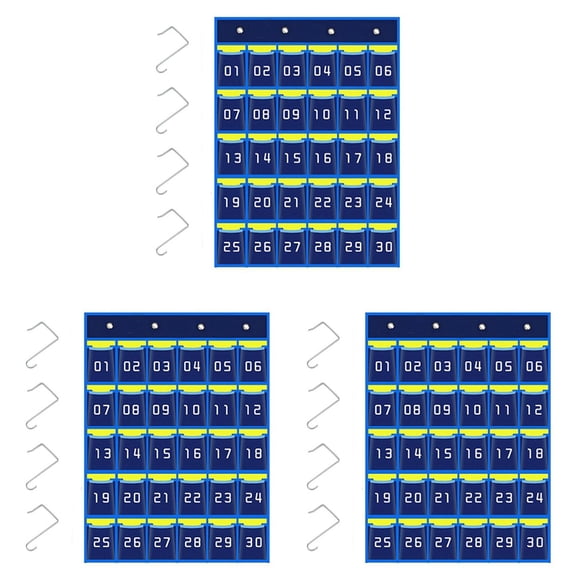 3X Numbered Pocket Chart Cell Phone Hanging Organizer Hanging Storage Bag for Classroom Phone Holders (30 Pockets)