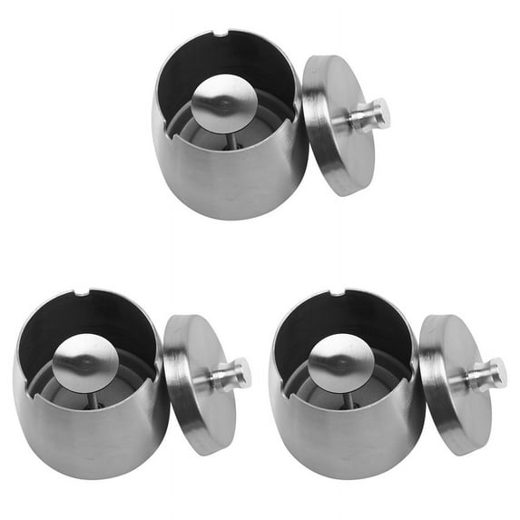 3X Outdoor Ashtray with Lid for Stainless Steel Windproof Rainproof Ashtray for Outside Home Table Bar KTV