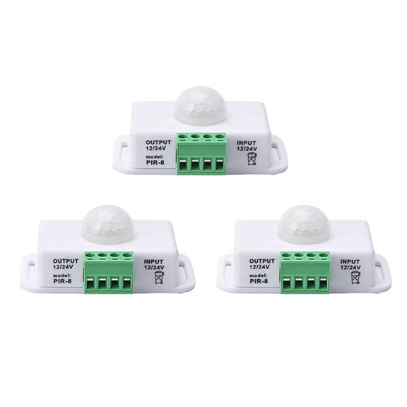 3X PIR Infrared Motion Sensor Detector, DC 12V-24V Strip Light Motion Sensor Switch, for Cupboard Cabinet Stairs Kitchen,3 x Automatic Sensor Switch,white