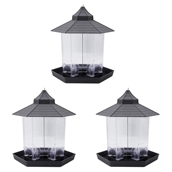 3X Panorama Bird Feeder, Hexagon Shaped with Roof Hanging Bird Feeder for Garden Yard Decoration (Grey)