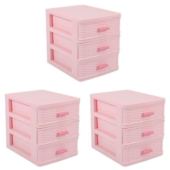 3X Plastic Drawer Designed 3 Compartment Jewelry Storage Box Pink