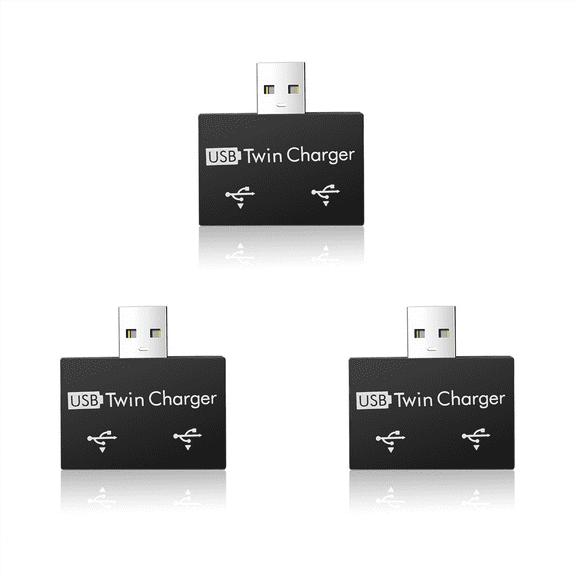 3X Portable Mini USB Hub to 2 Port Charger Hub Adapter USB Splitter Dual USB Charging Extender for Phone Computer Black