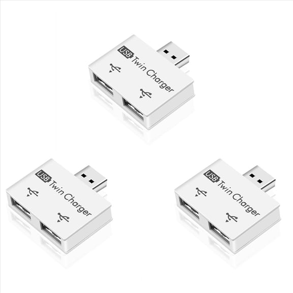 3X Portable Mini USB Hub to 2 Port Charger Hub Adapter USB Splitter Dual USB Charging Extender for Phone Computer White