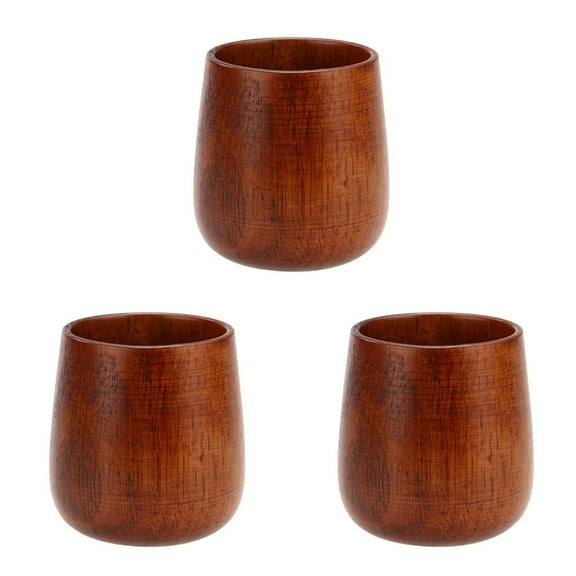 3X Primitive Handmade Natural Wood Wooden Cup Breakfast Beer Milk Tea Mug