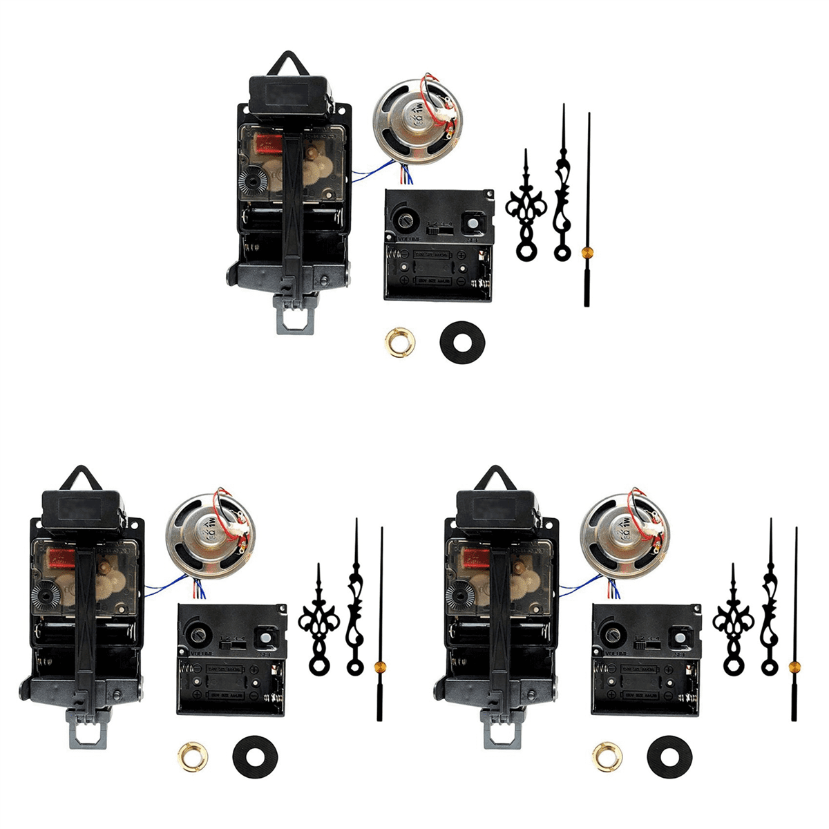 3X Quartz Pendulum Clock Movement with Black Hands,with Music Box Speaker,Battery Operated,Melody Mechanism for Clock