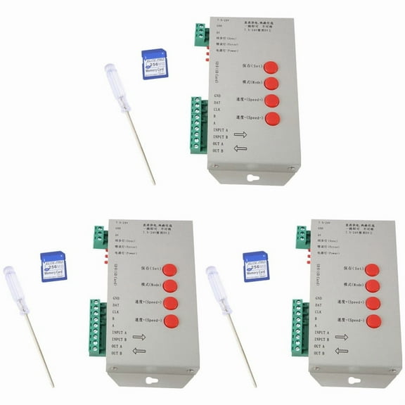 3X RGB LED Controller T1000S SD Card 2048Pixels Controller for WS2801 WS2811 WS2812B SK6812 LPD6803 LED Strip Light,3 x RGB LED Controller 3 x SD Card 3 x Screwdriver,Photo Color
